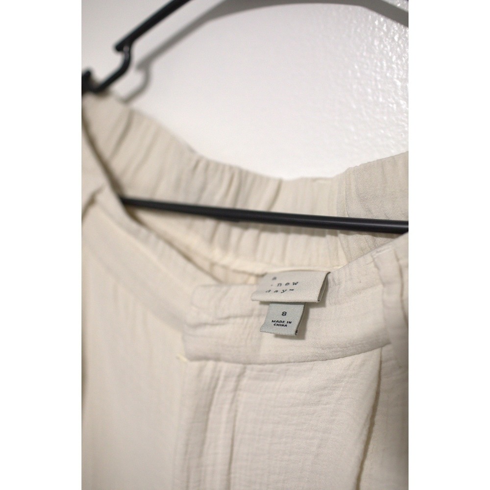 A New Day Womens Cream Textured Gauze Wide Leg Pants High Rise Size 8 - Picture 5 of 6